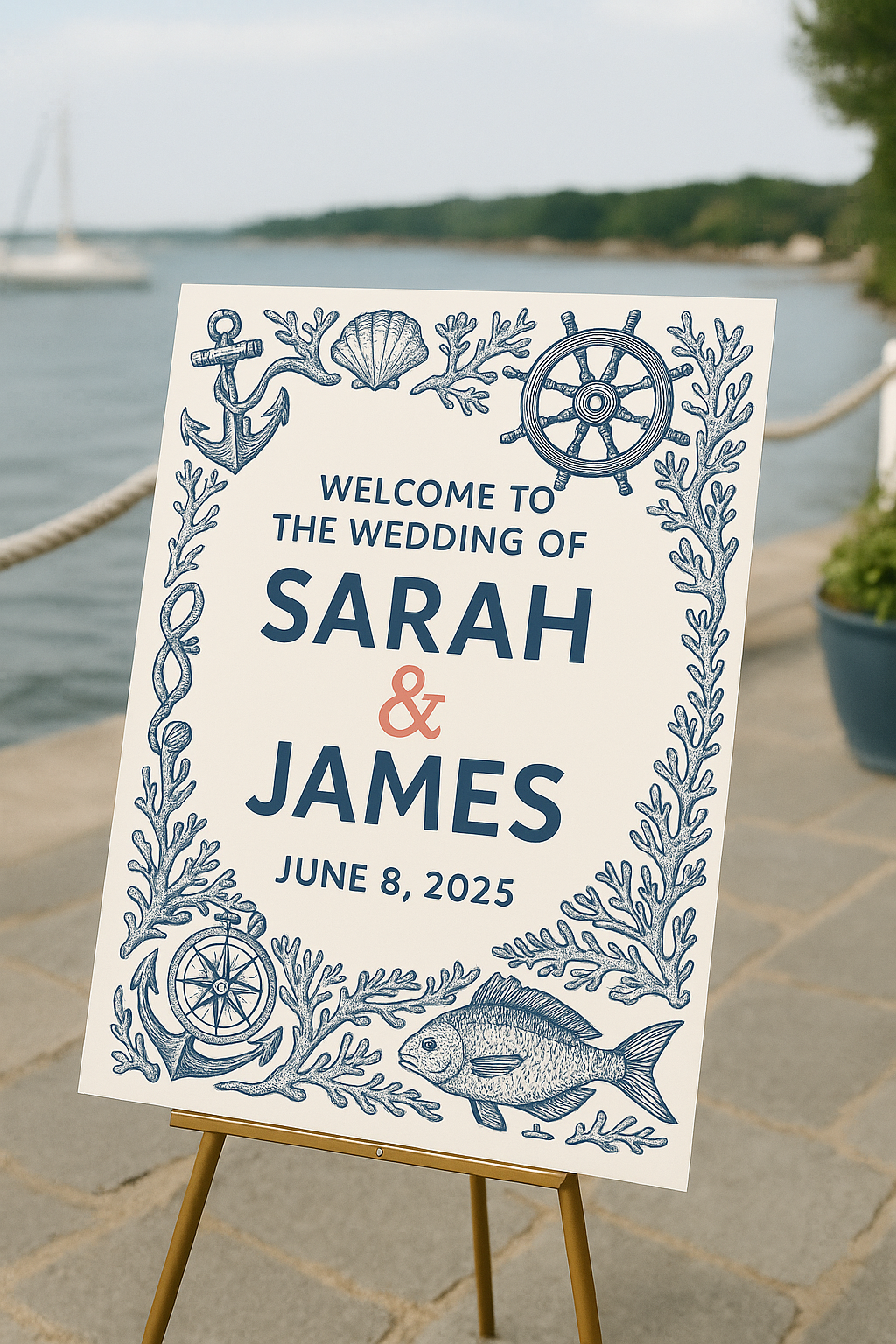 Coastal Nautical wedding sign design example