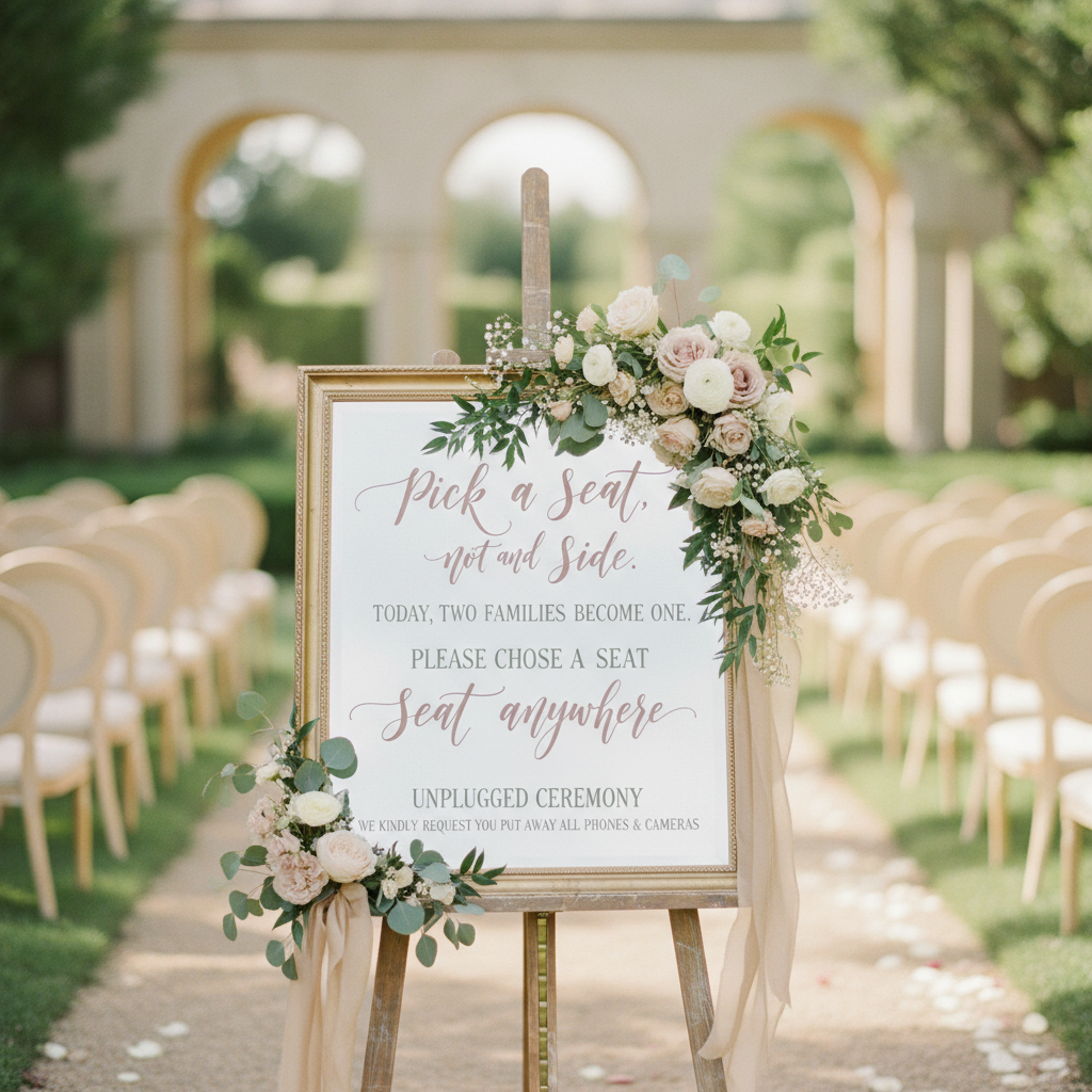 Pick a Seat Not a Side Wording: Ceremony Sign Ideas & Alternatives