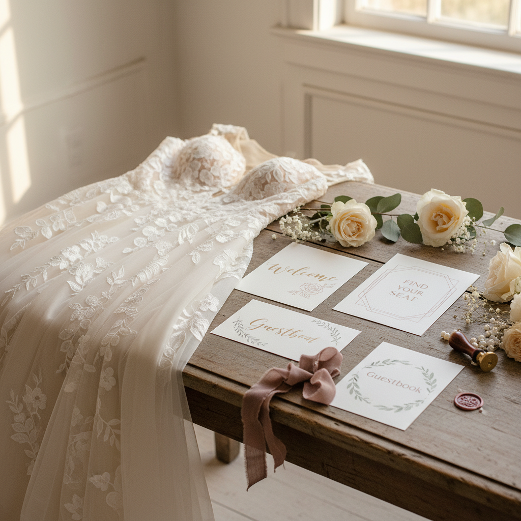 Wedding Dress & Sign Design Matching: Creating Cohesive Wedding Aesthetics
