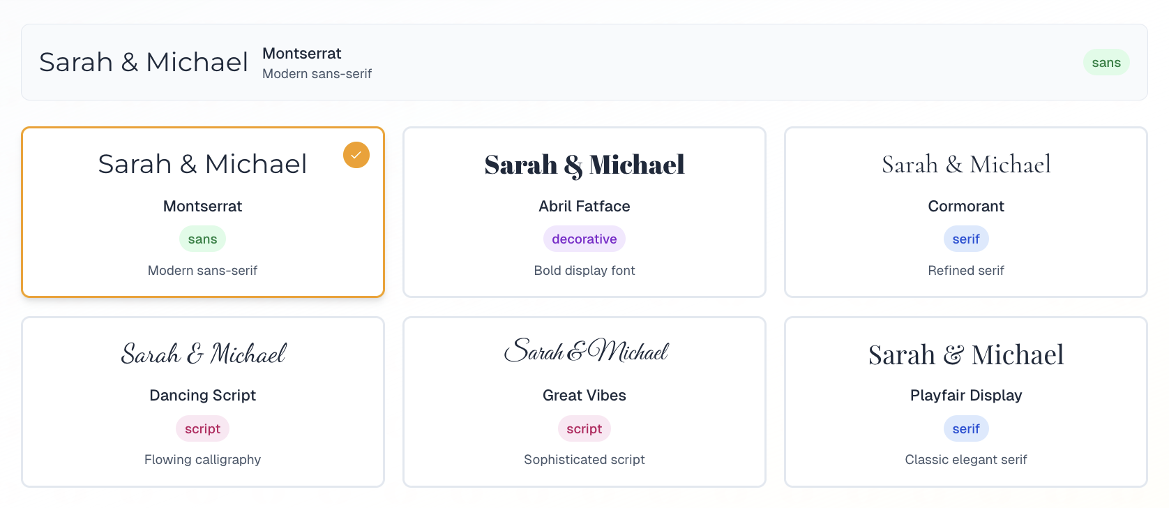 Select Typography - Wedding Sign Generator Step