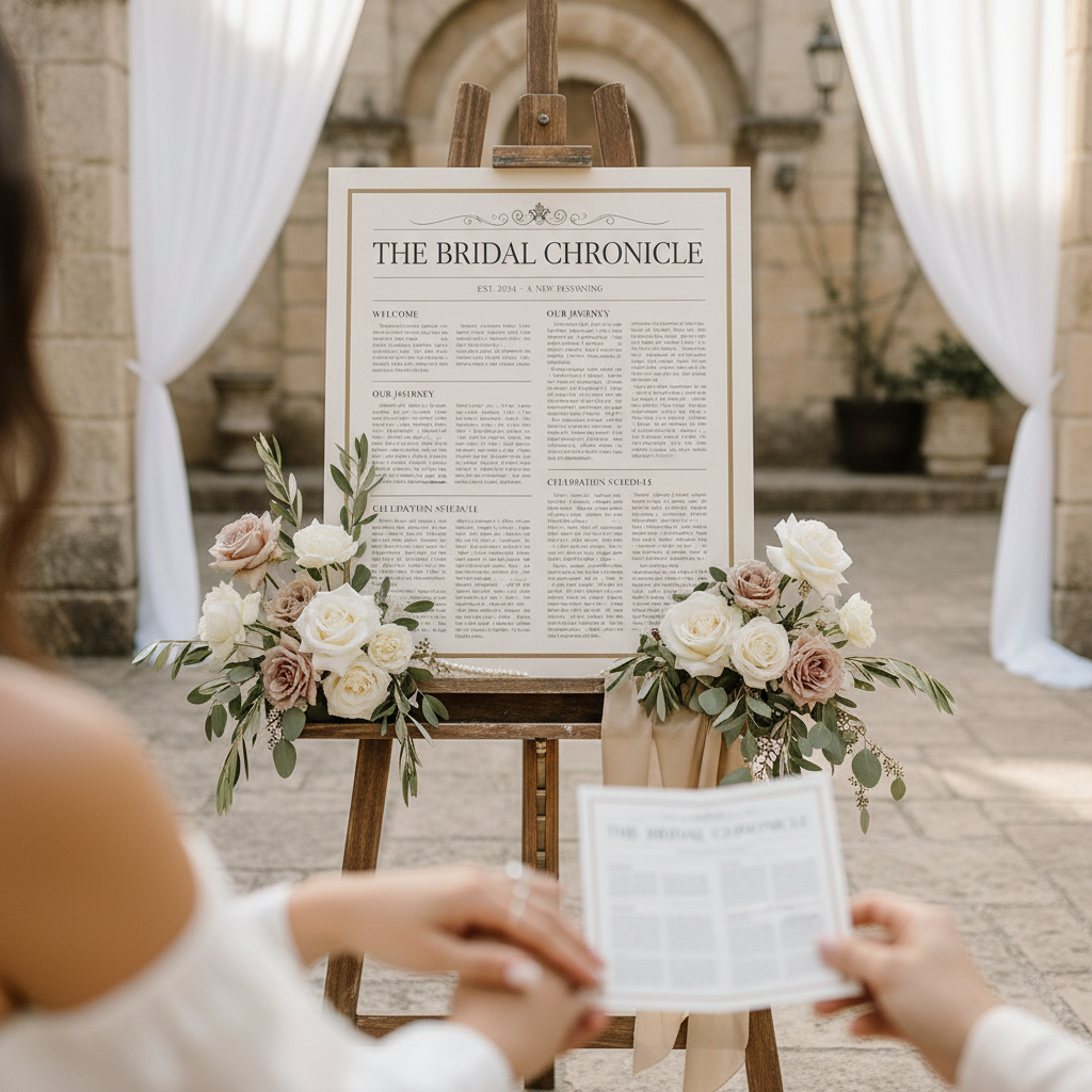 Editorial Wedding Signs for Modern, Newspaper-Inspired Wedding Design