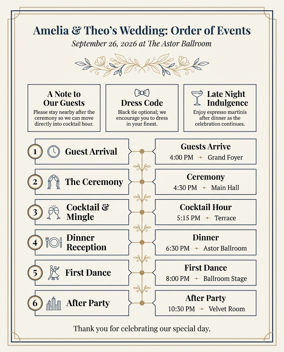 Wedding Order of Events Signs: Timeline Ideas, Wording & Sizes