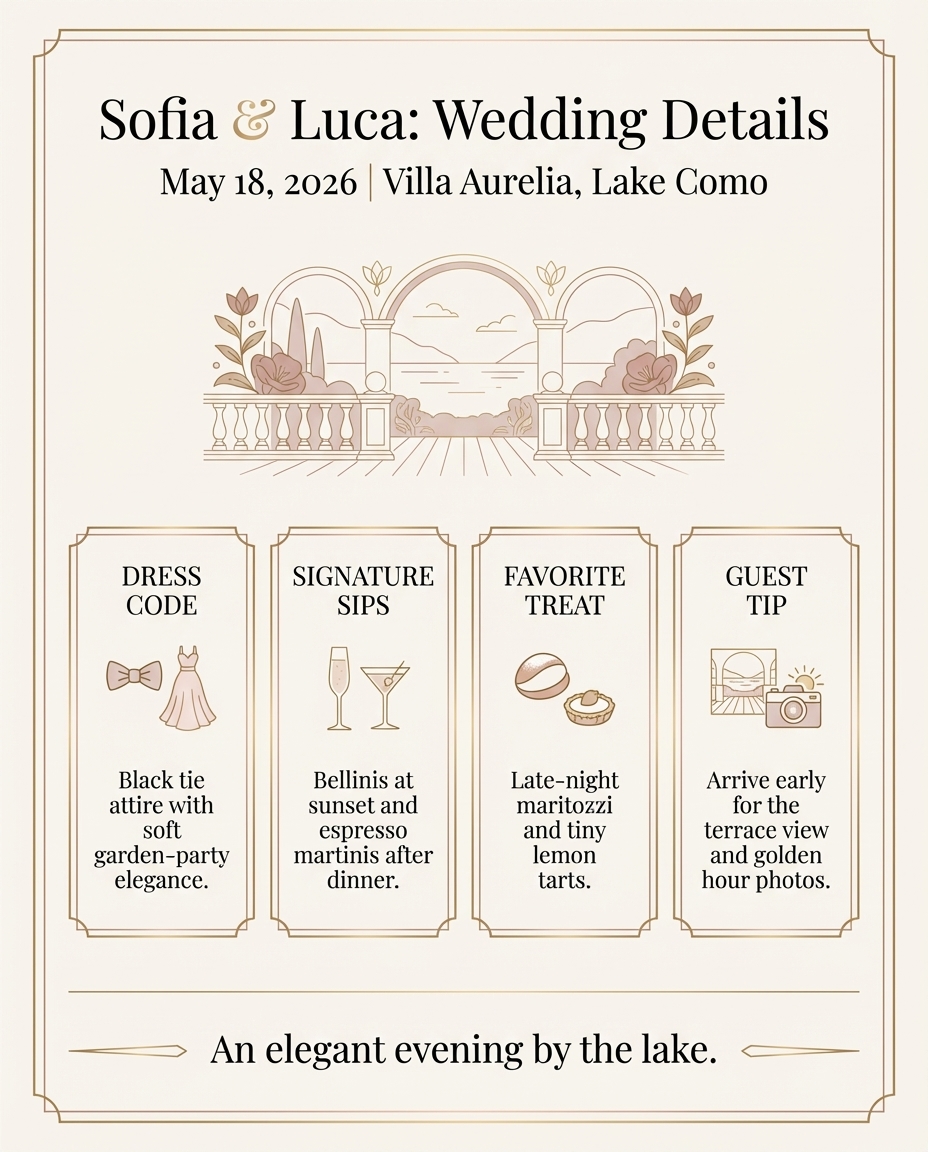 Wedding Details Posters: Infographic Ideas, Sections & Print Tips
